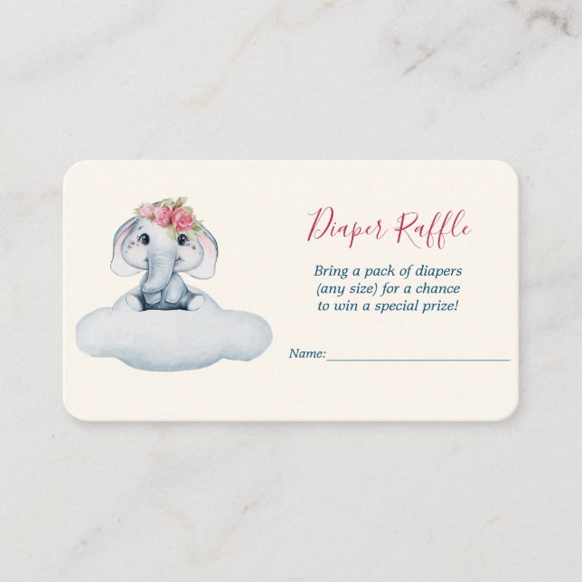 Little Cutie Elephant Diaper Raffle Enclosure Card (Front)