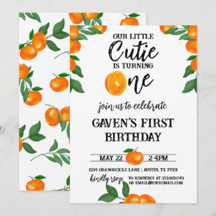 Little Cutie First Birthday Orange Watercolor Invitation