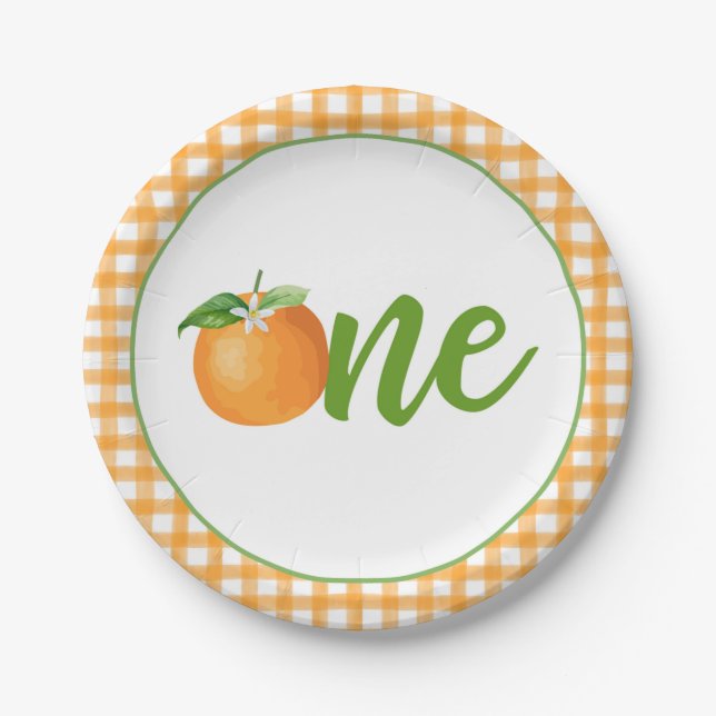 Little Cutie First Birthday Plate - Or Plaid (Front)