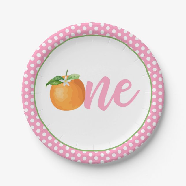 Little Cutie First Birthday Plate - Pk Dots (Front)
