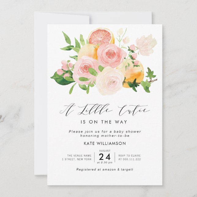 little cutie floral baby shower  invitation (Front)