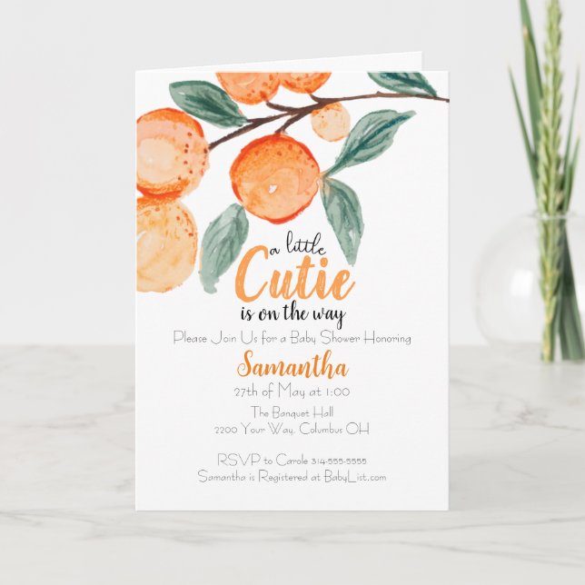 Little Cutie folded baby shower invitation (Front)