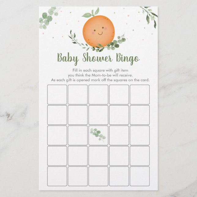 Little Cutie Greenery Baby Shower Bingo Game (Front)