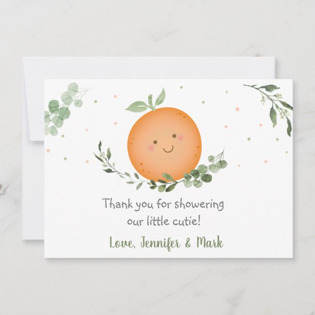 Little Cutie Greenery Baby Shower Thank You Card (Front)