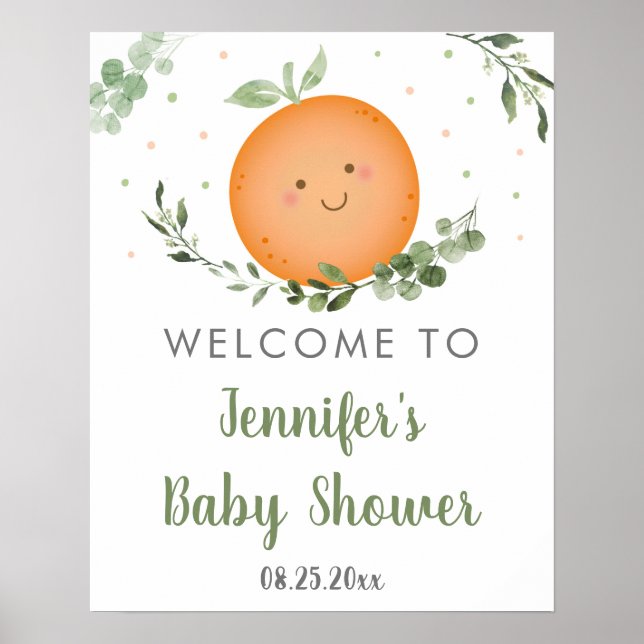 Little Cutie Greenery Baby Shower Welcome Poster (Front)