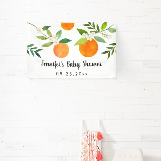 Little Cutie Greenery Floral Baby Shower Banner (Insitu)