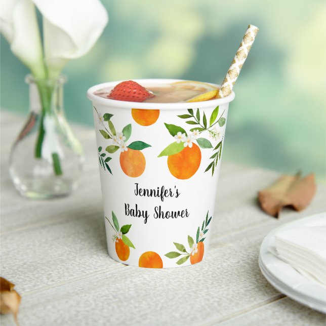 Little Cutie Greenery Floral Baby Shower Paper Cups (Insitu)