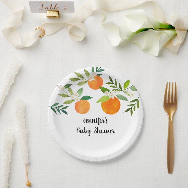 Little Cutie Greenery Floral Baby Shower Paper Plate (Wedding)