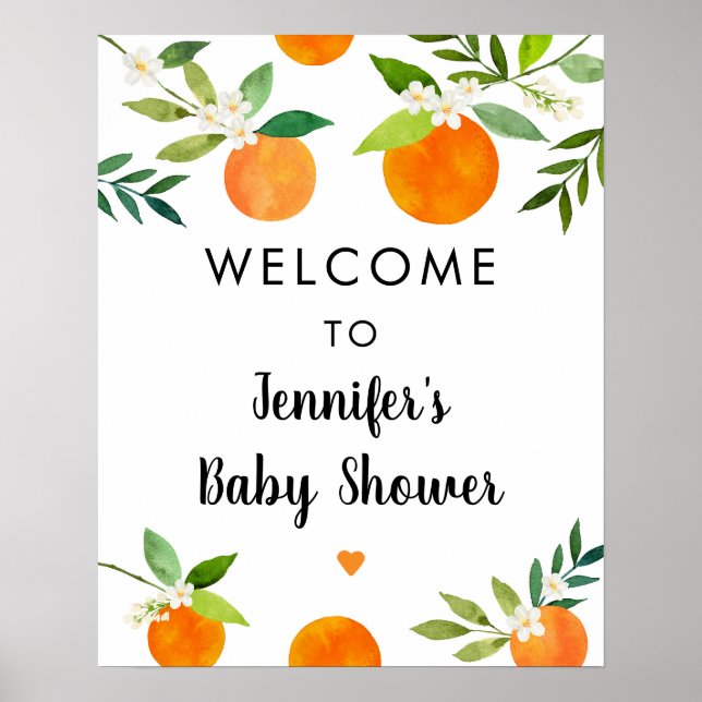 Little Cutie Greenery Floral Baby Shower Welcome Poster (Front)