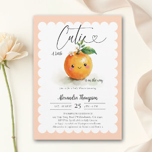 Little Cutie Heart Orange Floral Blush Baby Shower Invitation