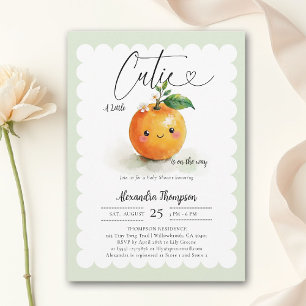 Little Cutie Heart Orange Floral Mint Baby Shower Invitation