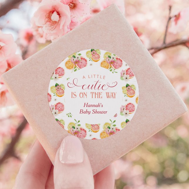 Little Cutie is on the Way Baby Shower Favour Classic Round Sticker (Creator Uploaded)
