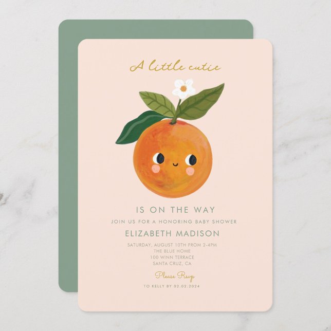 Little Cutie is on the way Orange Baby Shower Invitation (Creator Uploaded)