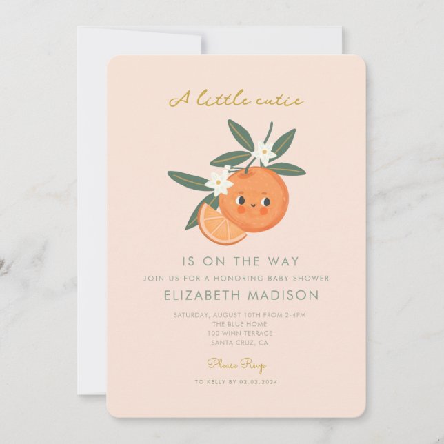 Little Cutie is on the way Orange Baby Shower Invitation (Front)