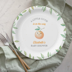 Little Cutie is On The Way Orange Baby Shower Paper Plate