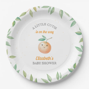 Little Cutie is On The Way Orange Baby Shower Paper Plate