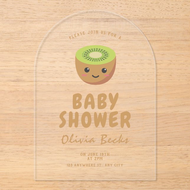 Little Cutie Kiwi Baby Shower  Acrylic Invitations (Front)