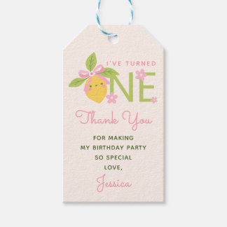 Little Cutie Lemon 1st Birthday Pink Thank You Gift Tags