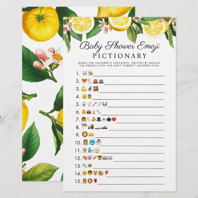 Little Cutie Lemon Citrus Baby Shower Emoji Game  (Front/Back)