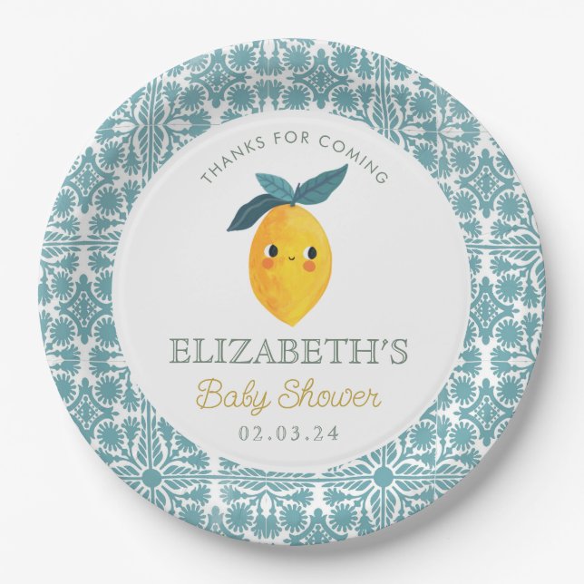 Little Cutie Lemon Citrus Baby Shower Paper Plate (Front)