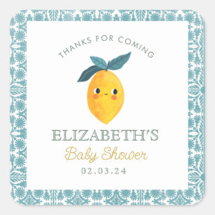 Little Cutie Lemon Citrus Baby Shower Square Sticker
