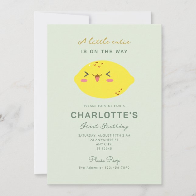 Little Cutie Lemon Citrus First Birthday Invitation (Front)