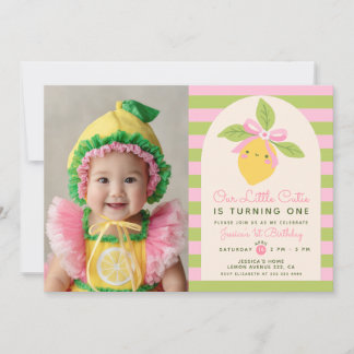 Little Cutie Lemon Citrus Fruit 1st Birthday Photo Invitation