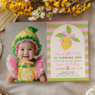 Little Cutie Lemon Citrus Fruit 1st Birthday Photo Invitation