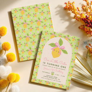 Little Cutie Lemon Fruit Mint Green 1st Birthday Invitation
