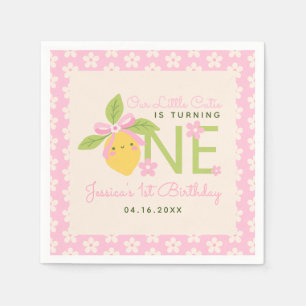 Little Cutie Lemon Fruit Pink 1st Birthday Party Napkin