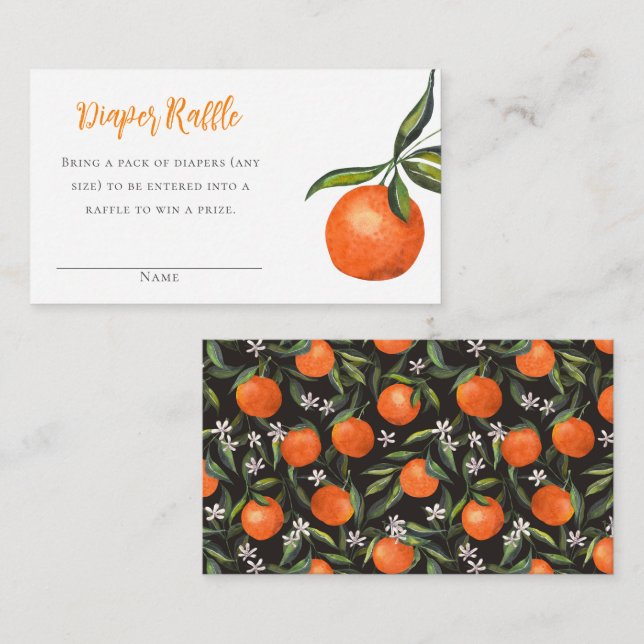 Little Cutie Mandarin Baby Shower Diaper Raffle  Enclosure Card (Front/Back)