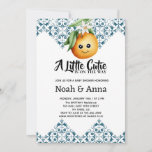 little cutie Mediterranean baby shower Invitation<br><div class="desc">pretty a little cutie is on the way Mediterranean clementine orange watercolor elegant modern simple minimalist baby shower</div>