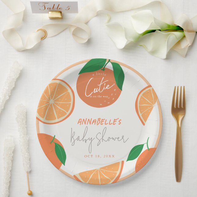 Little Cutie Modern Orange Baby Shower Paper Plate (Wedding)