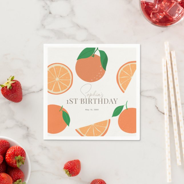 Little Cutie Modern Orange Birthday Napkin (Insitu)