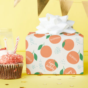 Little Cutie Modern Orange Kids Birthday Wrapping Paper
