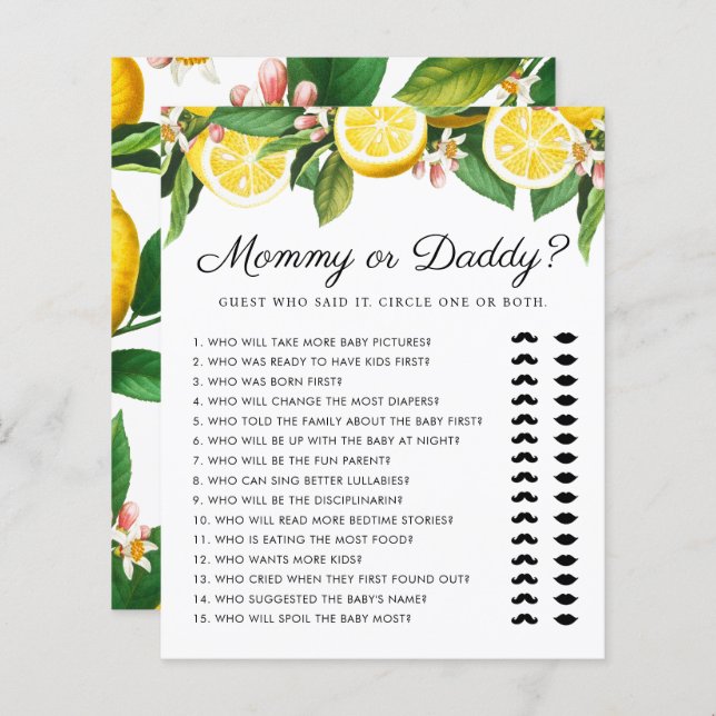 Little Cutie Mummy or Daddy Baby Shower Game (Front/Back)