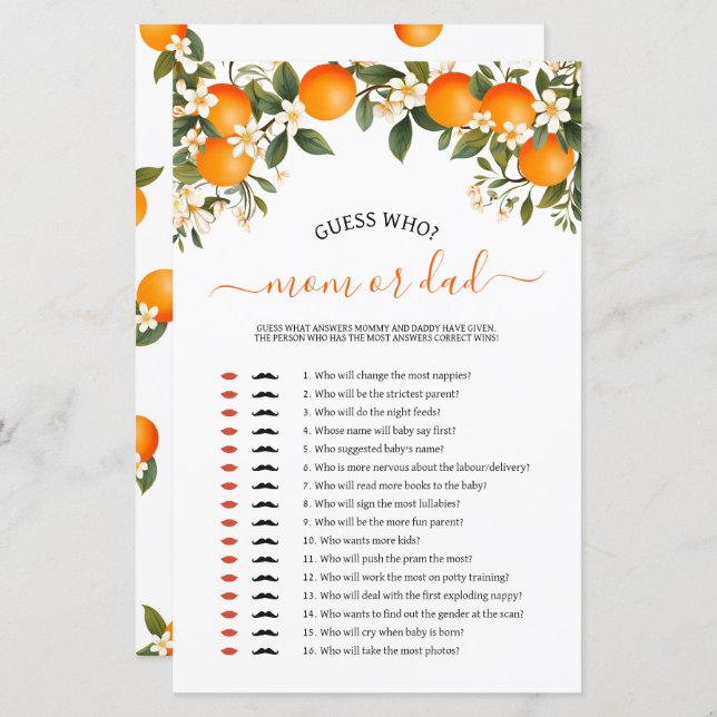 Little cutie mummy or daddy baby shower game (Front/Back)