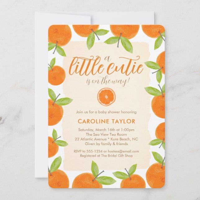 Little Cutie on the Way Citrus Oranges Baby Shower Invitation (Front)
