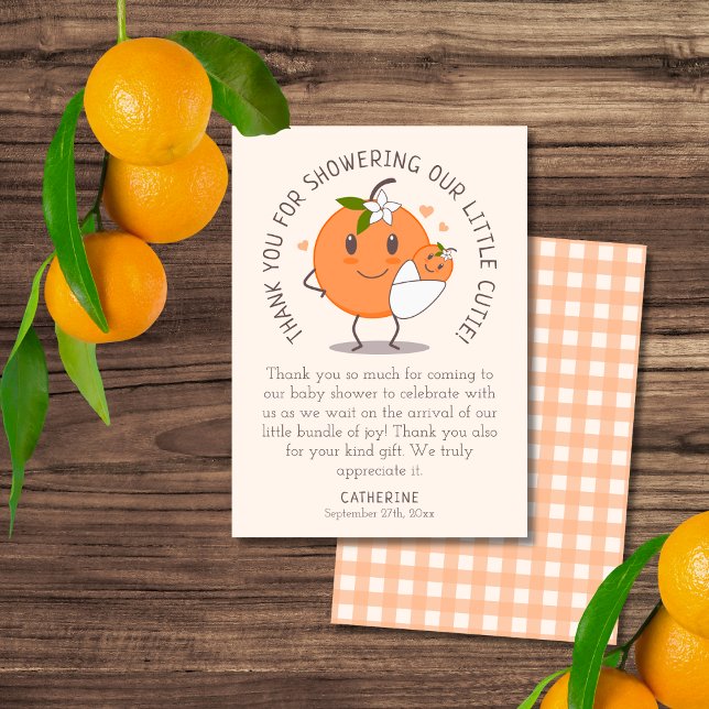 Little Cutie On the way | Cute Orange Baby Shower  Thank You Card (Creator Uploaded)