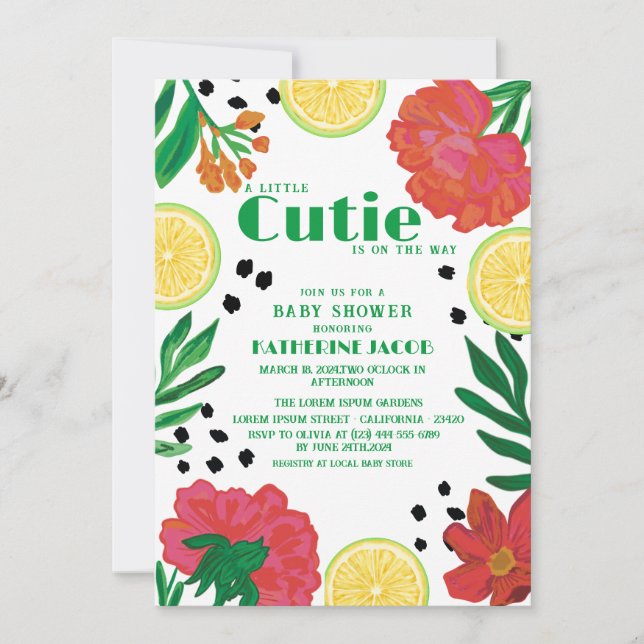 Little cutie on the way Lemon citrus baby shower I Invitation (Front)