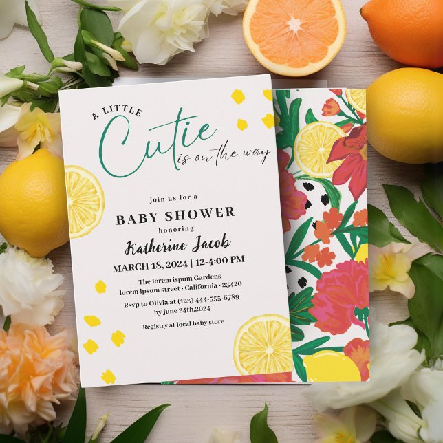 Little cutie on the way Lemon citrus baby shower Invitation (Creator Uploaded)