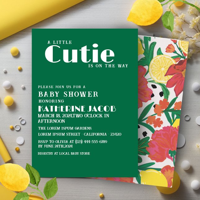 Little cutie on the way Lemon citrus baby shower Invitation (Creator Uploaded)