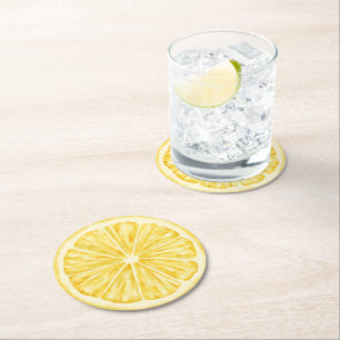 Little cutie on the way Lemon citrus baby shower Round Paper Coaster