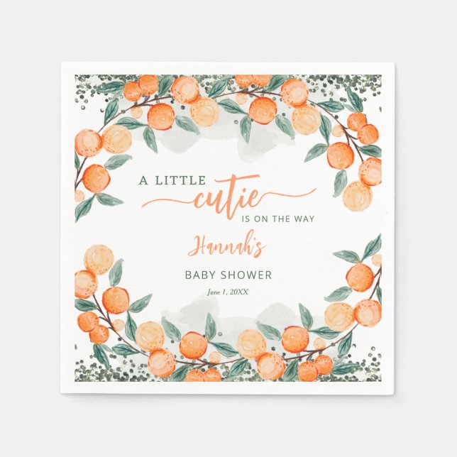 Little Cutie On The Way Orange Baby Shower  Napkin (Front)