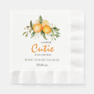 Little Cutie On The Way Orange Citrus Baby Shower Napkin