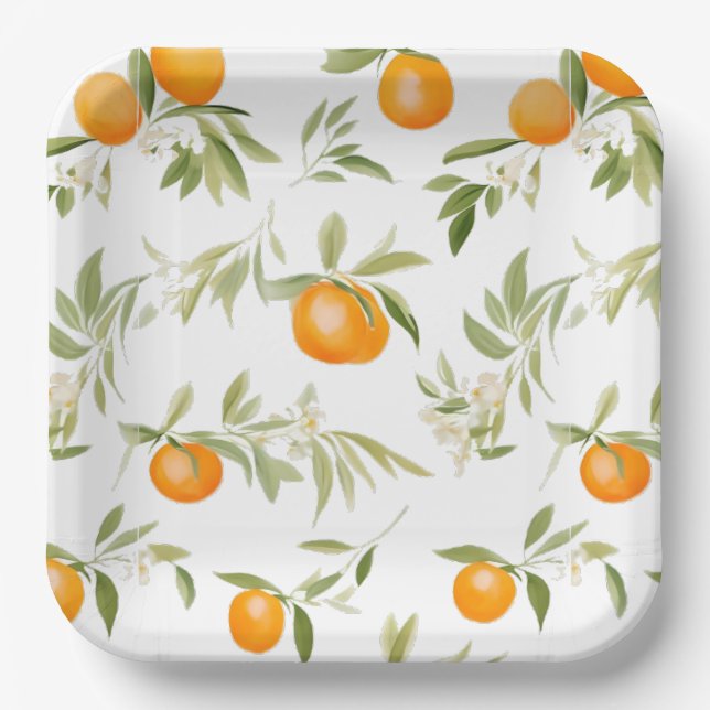 Little Cutie On The Way Orange Citrus Baby Shower  Paper Plate (Front)