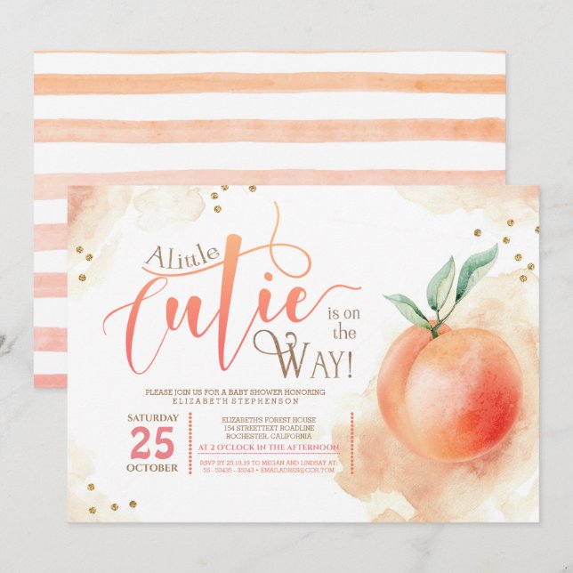 Little Cutie On The Way Peach Baby Shower Invitation (Front/Back)