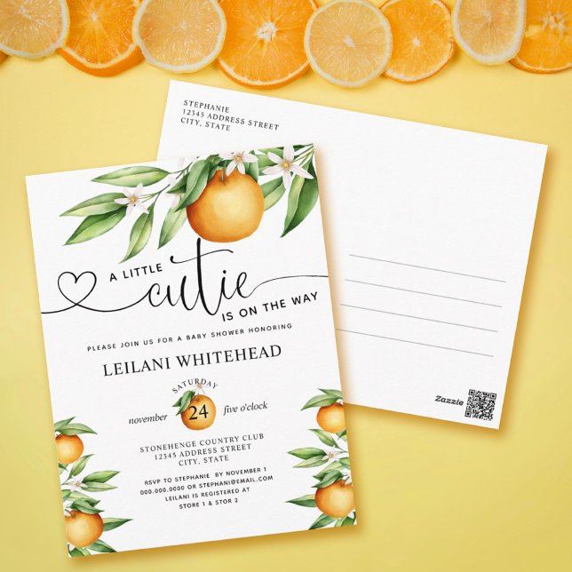 Little Cutie on the Way Watercolor Baby Shower Postcard (Creator Uploaded)