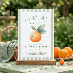 Little Cutie On Way Green Stripes Baby Shower Invitation