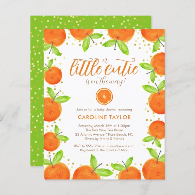 Little Cutie on Way Orange Baby Shower Invitation (Front/Back)